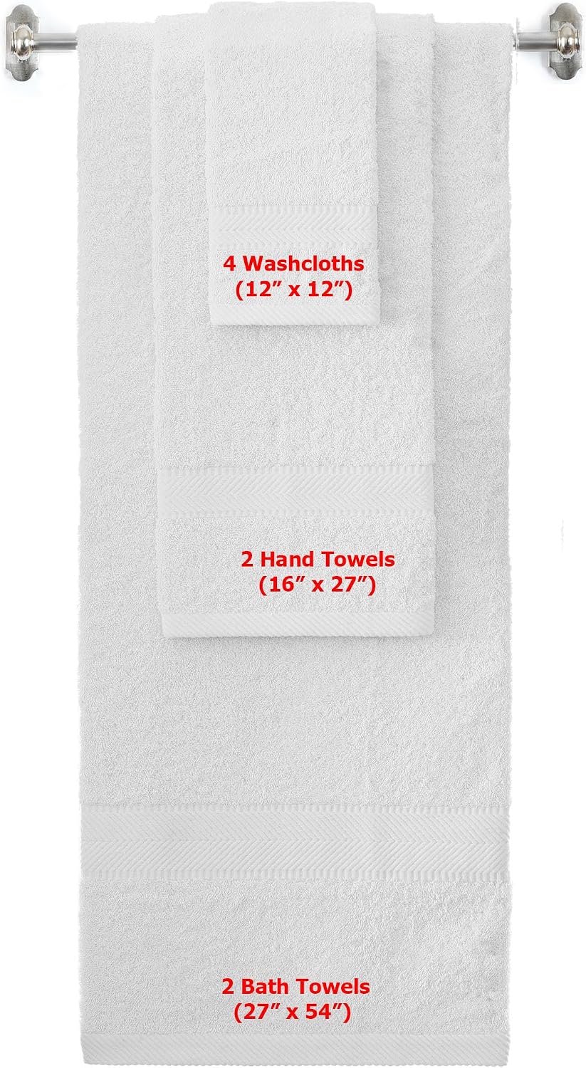 8-Pc Cotton Towel Set, Quick Dry Hotel Bath Hand Washcloths, Pink