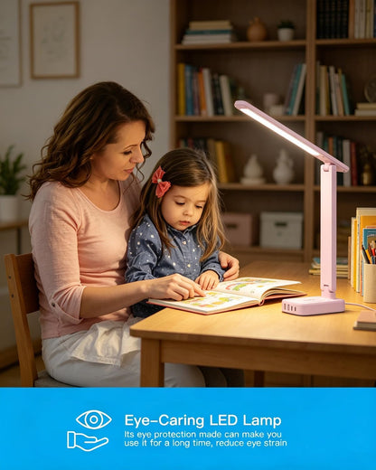 LED Desk Lamp, Power Strip with 4 USB 3 Outlets, Dorm Room Essentials, Pink