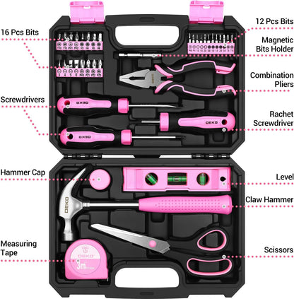 Tool Set for Women: Pink Tool Set for Home Repair, Womens Tool Kit for All Purpose 42 Piece