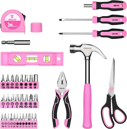 Tool Set for Women: Pink Tool Set for Home Repair, Womens Tool Kit for All Purpose 42 Piece