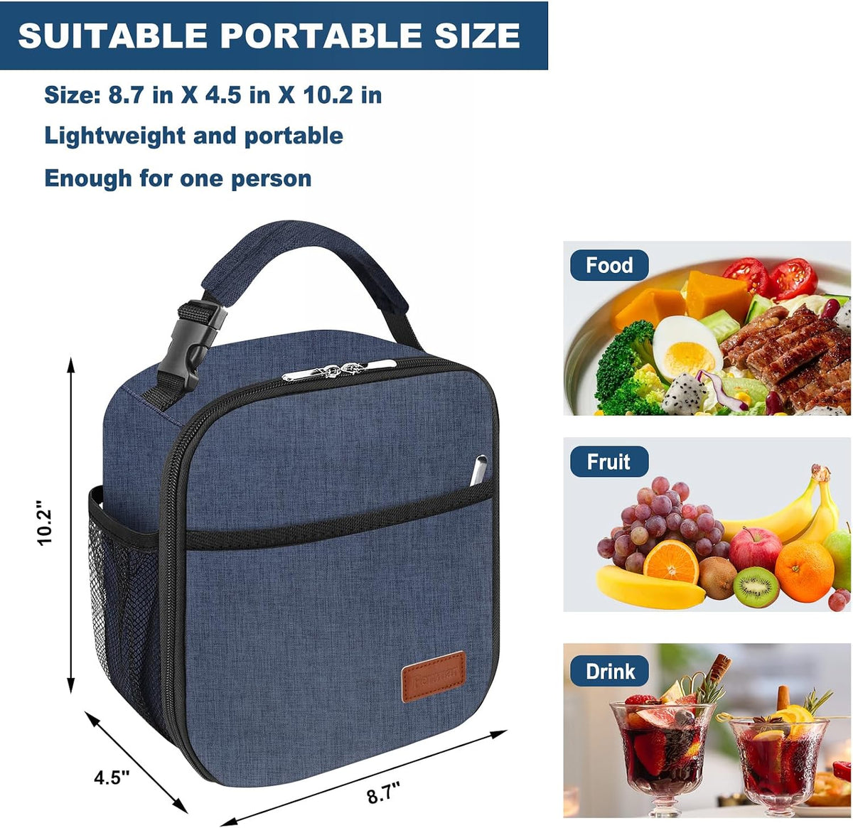 Femuar Lunch Box for Men Women Adults, Small Lunchbox for Work Picnic - Reusable Lunch bag Portable Lunch tote, Blue