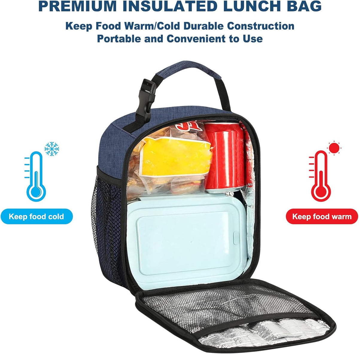 Femuar Lunch Box for Men Women Adults, Small Lunchbox for Work Picnic - Reusable Lunch bag Portable Lunch tote, Blue