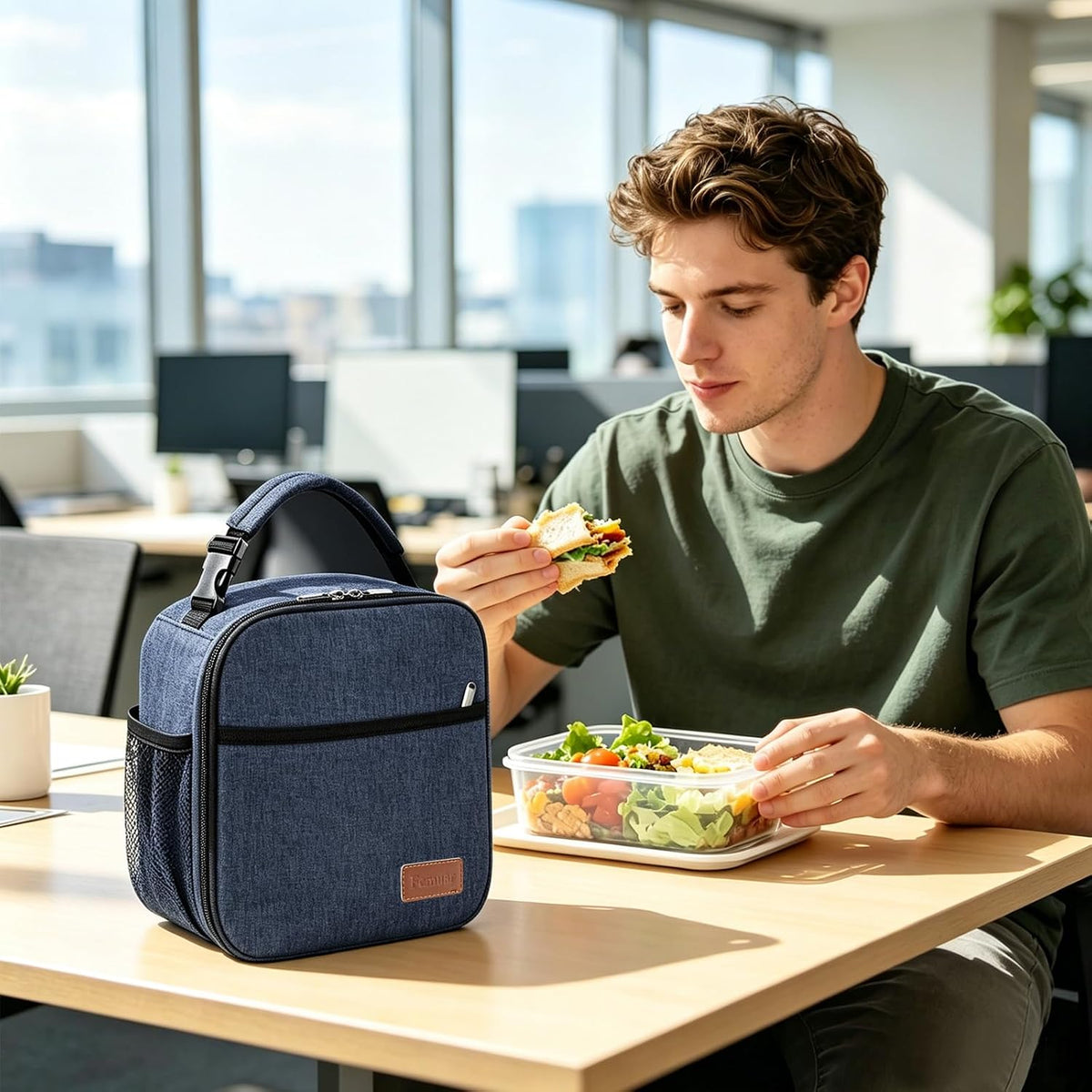 Femuar Lunch Box for Men Women Adults, Small Lunchbox for Work Picnic - Reusable Lunch bag Portable Lunch tote, Blue