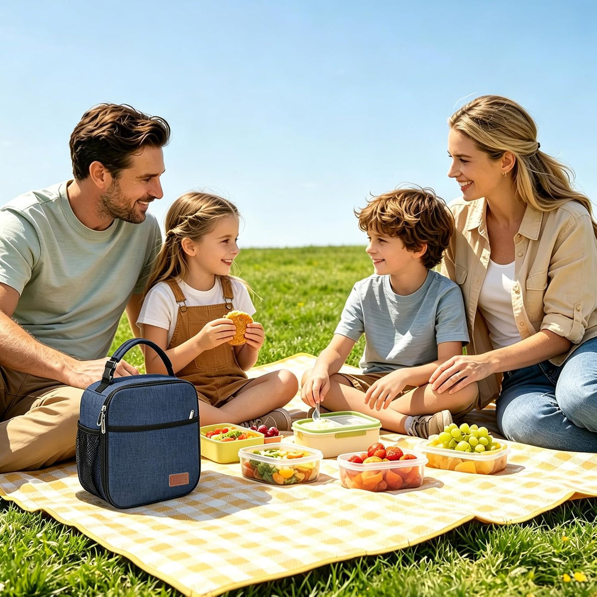 Femuar Lunch Box for Men Women Adults, Small Lunchbox for Work Picnic - Reusable Lunch bag Portable Lunch tote, Blue