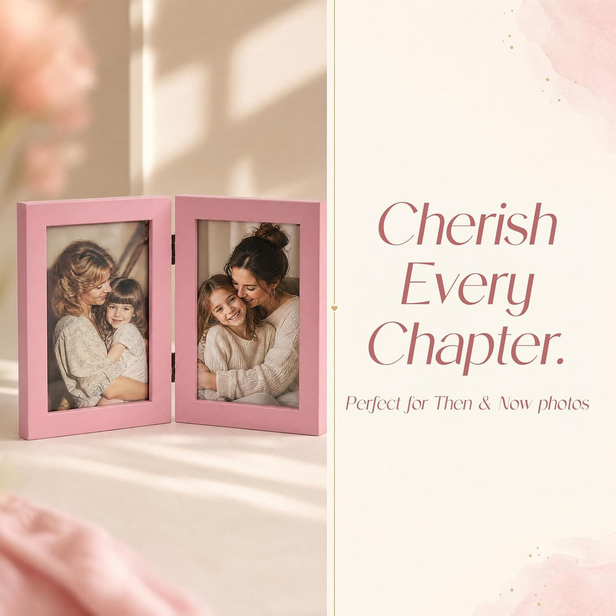 4x6 Double Picture Frame, 4 by 6 Hinged Folding Photo Frame for Tabletop Display, Pink