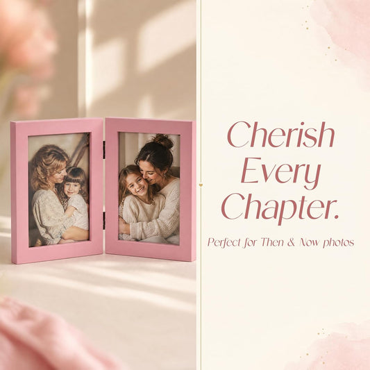 4x6 Double Picture Frame, 4 by 6 Hinged Folding Photo Frame for Tabletop Display, Pink