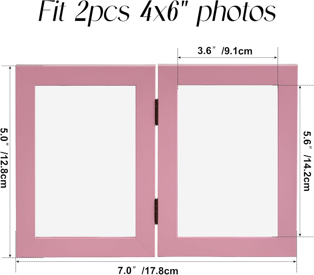 4x6 Double Picture Frame, 4 by 6 Hinged Folding Photo Frame for Tabletop Display, Pink