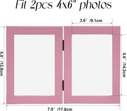 4x6 Double Picture Frame, 4 by 6 Hinged Folding Photo Frame for Tabletop Display, Pink