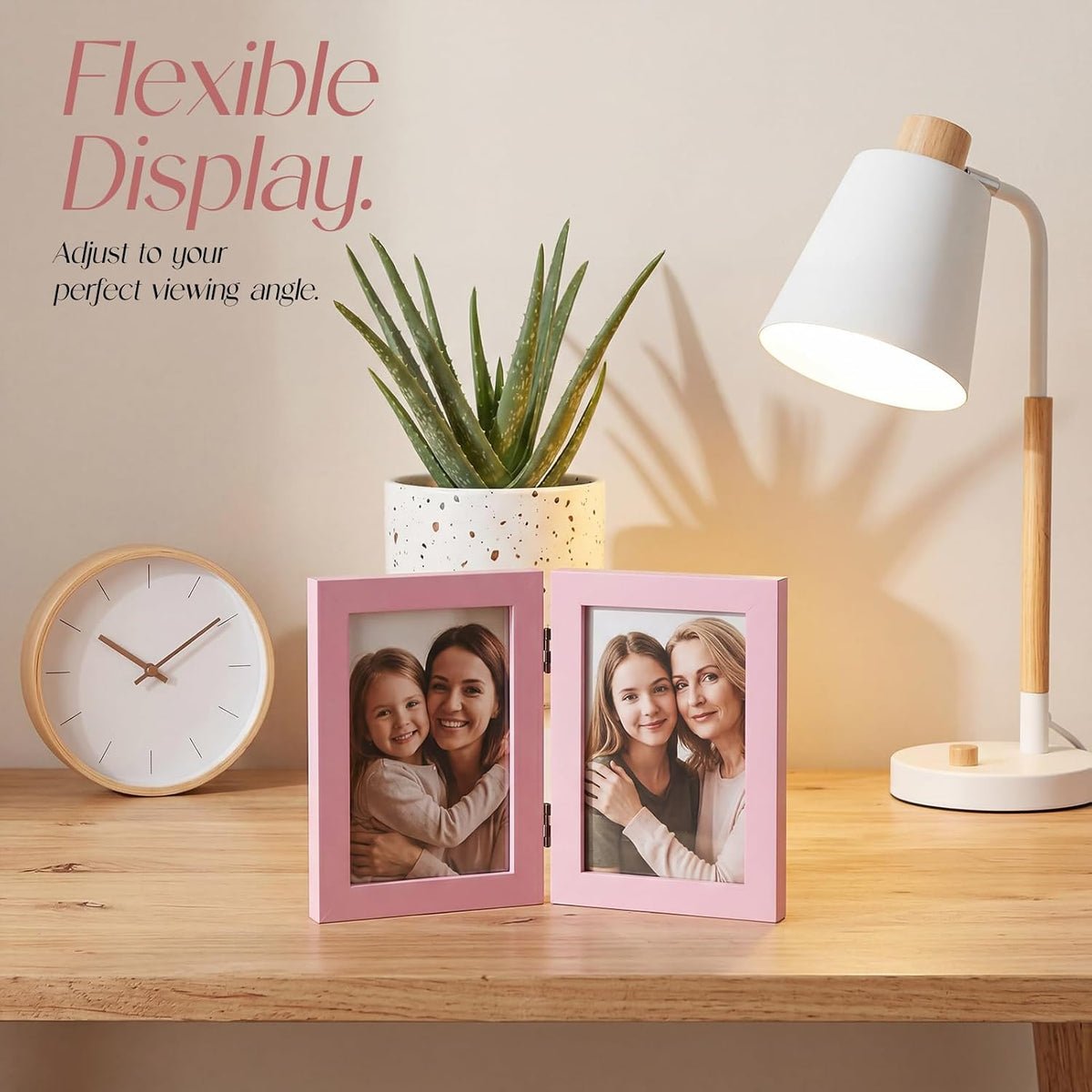4x6 Double Picture Frame, 4 by 6 Hinged Folding Photo Frame for Tabletop Display, Pink