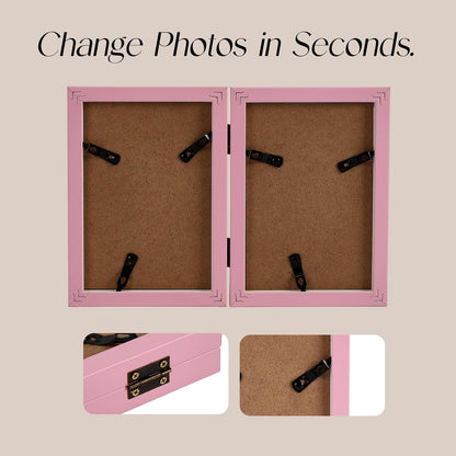 4x6 Double Picture Frame, 4 by 6 Hinged Folding Photo Frame for Tabletop Display, Pink