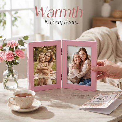 4x6 Double Picture Frame, 4 by 6 Hinged Folding Photo Frame for Tabletop Display, Pink