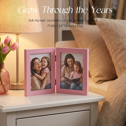 4x6 Double Picture Frame, 4 by 6 Hinged Folding Photo Frame for Tabletop Display, Pink