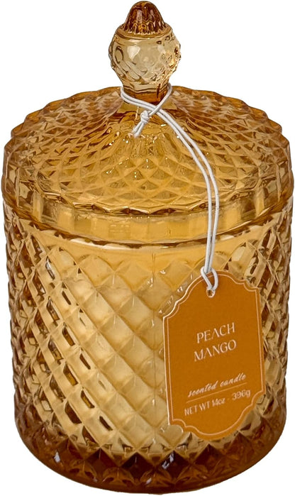 Peach Mango Scented Candle 14oz Glass Jar with Lid – Tropical Fruit Aroma – Summer Hostess Gift, Father's Day, Birthday & Housewarming Gift for Women – 40-50 Hour Burn