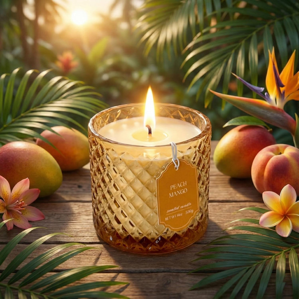Peach Mango Scented Candle 14oz Glass Jar with Lid – Tropical Fruit Aroma – Summer Hostess Gift, Father's Day, Birthday & Housewarming Gift for Women – 40-50 Hour Burn