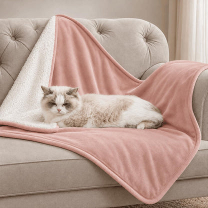 Cat Blankets for Indoor Cats, Washable Fleece Sherpa Pet Throw (Pink)