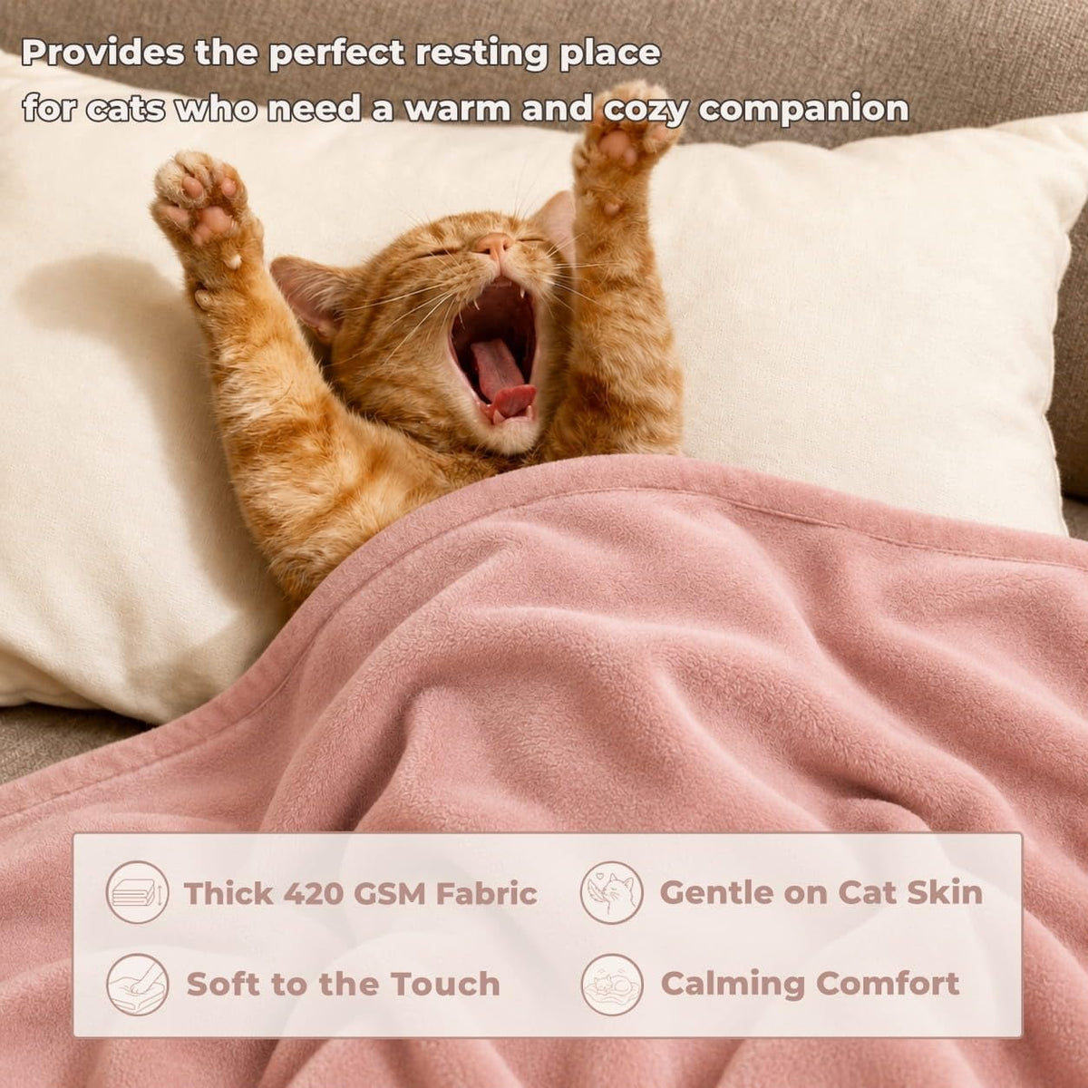Cat Blankets for Indoor Cats, Washable Fleece Sherpa Pet Throw (Pink)