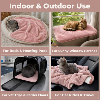 Cat Blankets for Indoor Cats, Washable Fleece Sherpa Pet Throw (Pink)