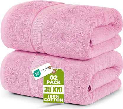 Jumbo Bath Sheets, 2 Pack, 35x70 in, 600 GSM Cotton, Pink