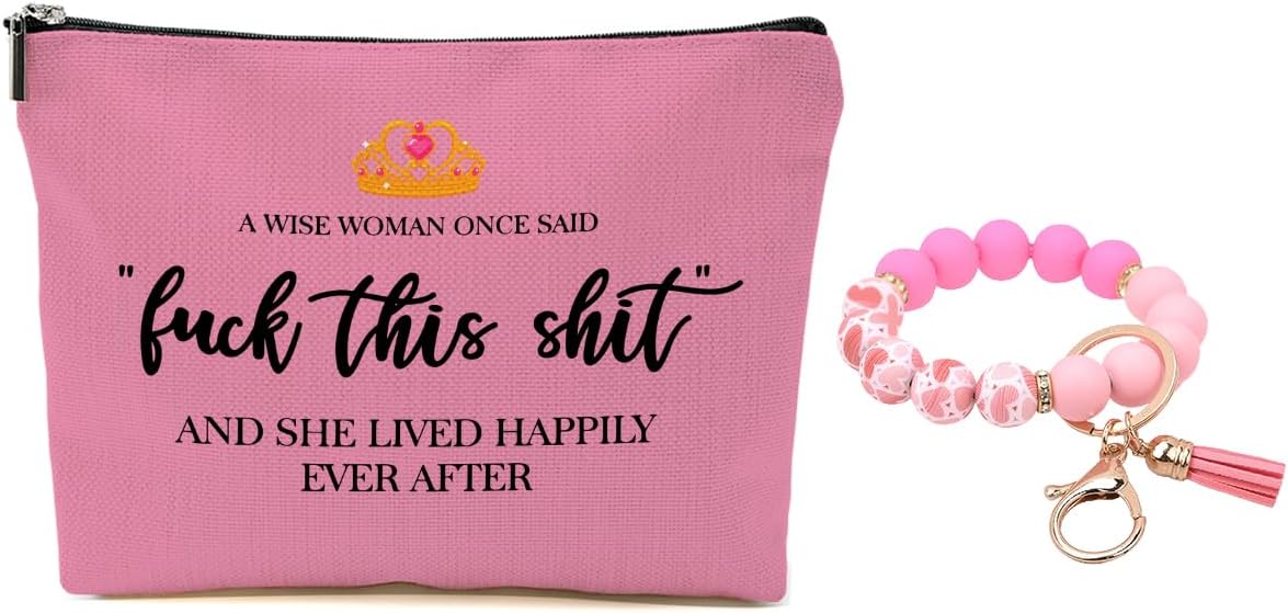 Funny Makeup Bag Inspirational Pink Cosmetic Bag Bracelet Keychain