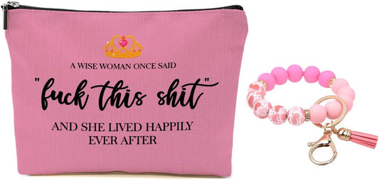 Funny Makeup Bag Inspirational Pink Cosmetic Bag Bracelet Keychain