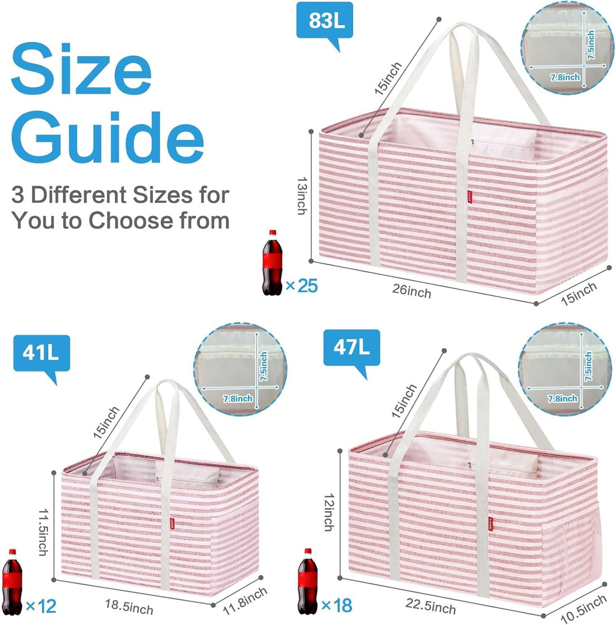 Standing Extra Large Utility Tote Bag with Metal Wire Frame and the Sides Rinforced, Extra Large Tote Bag with Handle, Reusable Grocery Bags Foldable, Beach Bag, Car Tote (Pink)