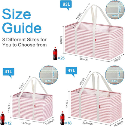 Standing Extra Large Utility Tote Bag with Metal Wire Frame and the Sides Rinforced, Extra Large Tote Bag with Handle, Reusable Grocery Bags Foldable, Beach Bag, Car Tote (Pink)