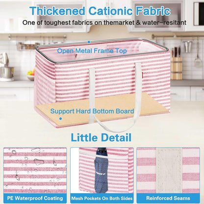 Standing Extra Large Utility Tote Bag with Metal Wire Frame and the Sides Rinforced, Extra Large Tote Bag with Handle, Reusable Grocery Bags Foldable, Beach Bag, Car Tote (Pink)