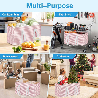 Standing Extra Large Utility Tote Bag with Metal Wire Frame and the Sides Rinforced, Extra Large Tote Bag with Handle, Reusable Grocery Bags Foldable, Beach Bag, Car Tote (Pink)