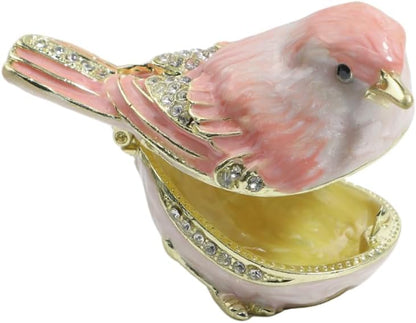 Mini Bird Trinket Boxes Hinge Hand-Painted Small Jewelry Box Enamel Decorative Unique Gift(Pink)
