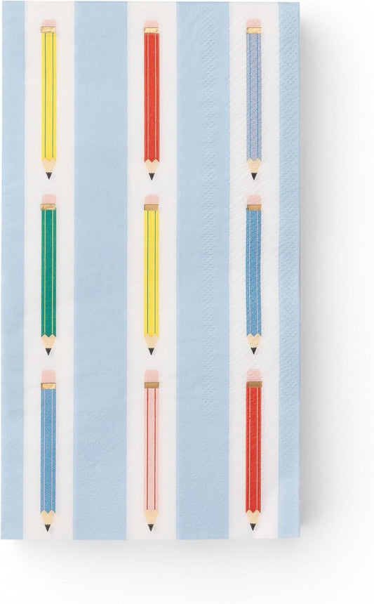 Bonjour Fête Light Blue Cabana Pencil Stripe Guest Towels | 3-Ply Fancy Large Napkins for Graduation & Back to School | Party Table Decor | Party Supplies Decorations | Pack of 20, 1/6 Folded