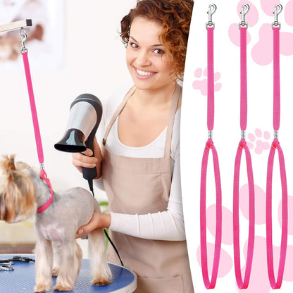 9 Pieces Pet Grooming Loops Nylon Restraint Noose Adjustable Fixed Dog Cat Safety Rope for Pet Grooming Table Bathtub (Pink)