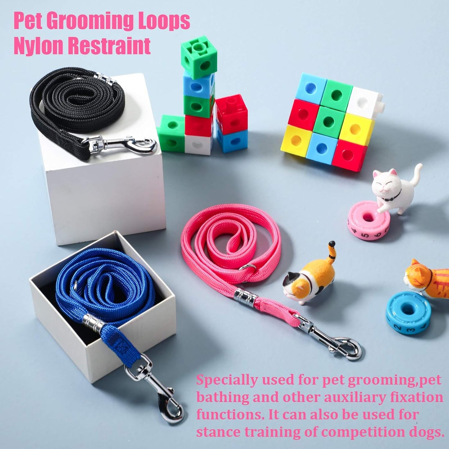 9 Pieces Pet Grooming Loops Nylon Restraint Noose Adjustable Fixed Dog Cat Safety Rope for Pet Grooming Table Bathtub (Pink)
