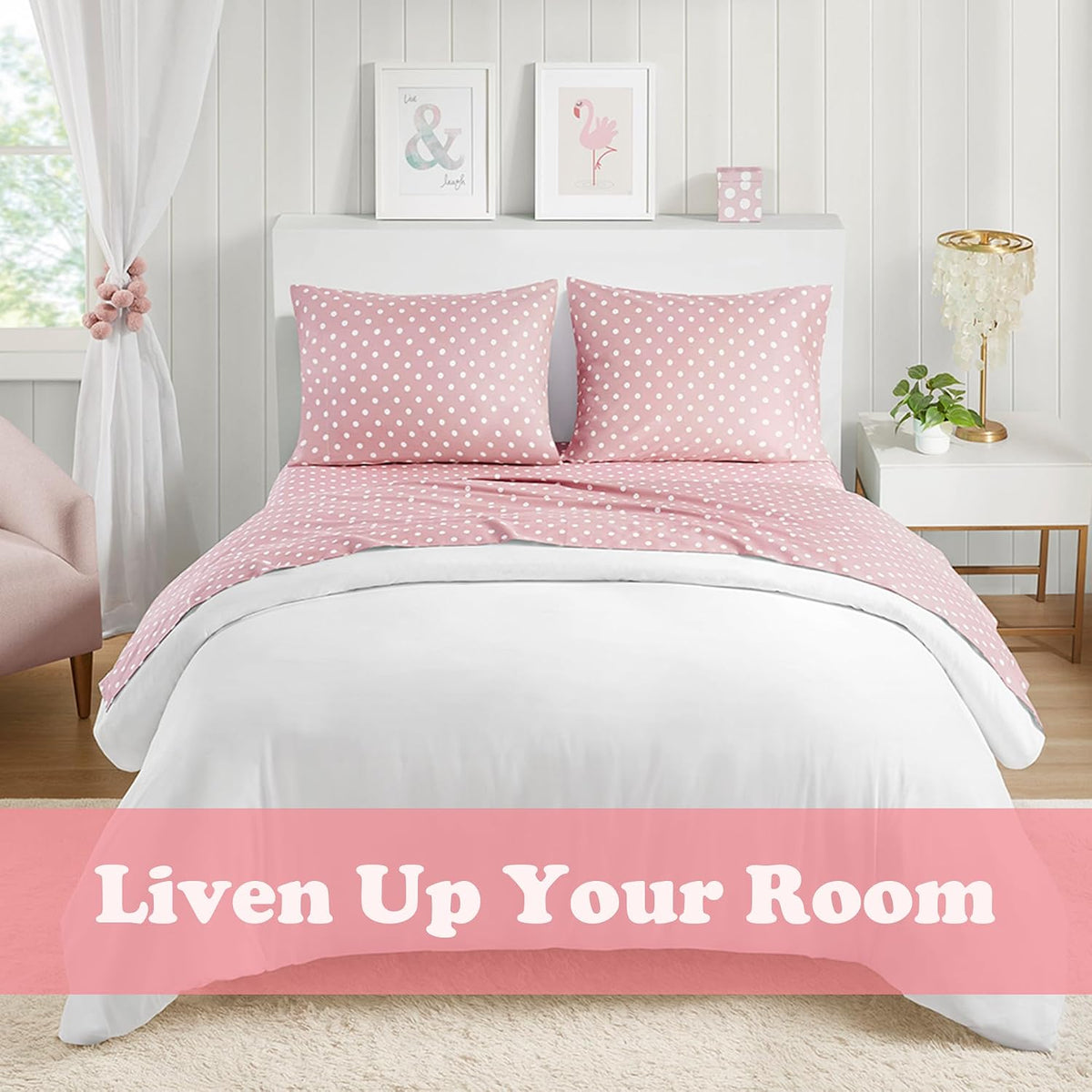 Intelligent Design 100% Cotton Queen Sheet Set for Kids - 4 Piece, Pink