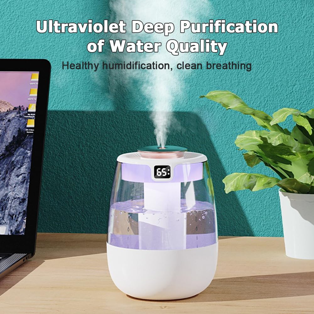 Double Spray Humidifier,1L Silent USB Digital Display Humidifier with 2 Mist Modes & Night Light for Car Office Home Room