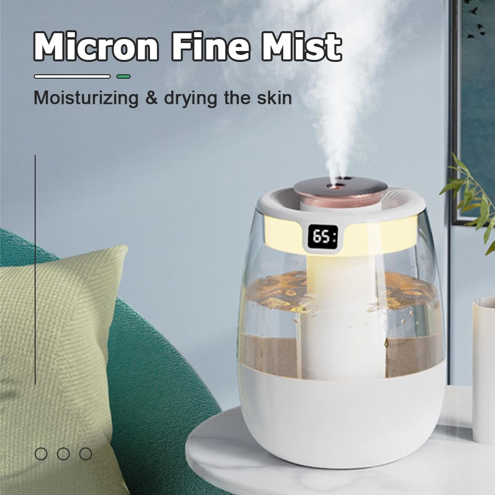 Double Spray Humidifier,1L Silent USB Digital Display Humidifier with 2 Mist Modes & Night Light for Car Office Home Room