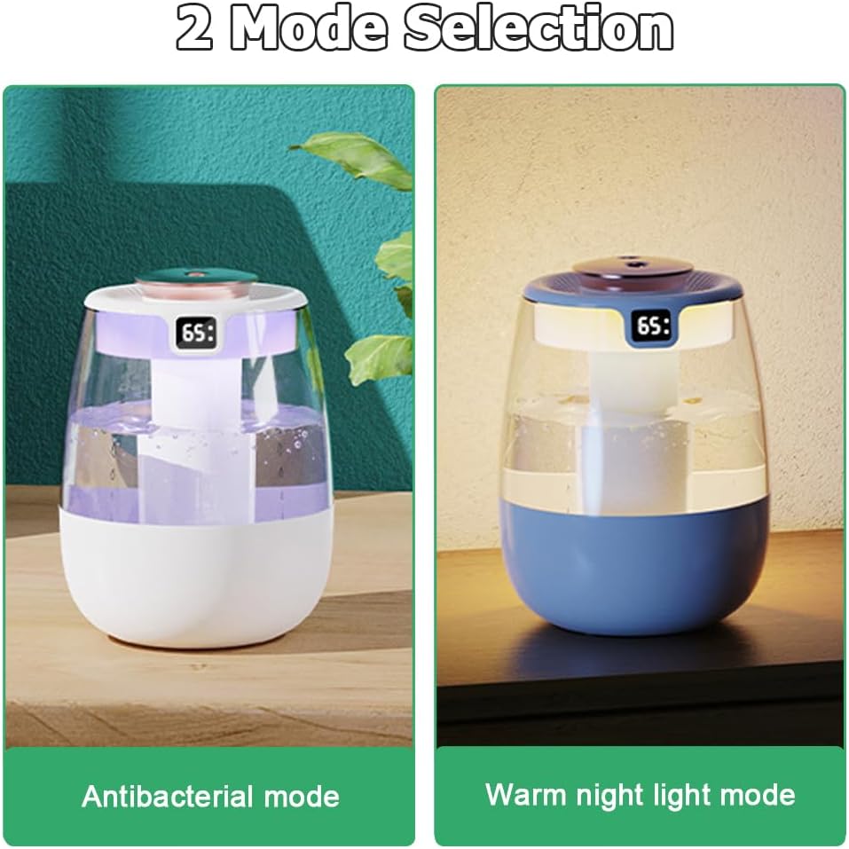 Double Spray Humidifier,1L Silent USB Digital Display Humidifier with 2 Mist Modes & Night Light for Car Office Home Room