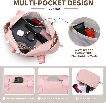 Small Gym Bag for Women, Tote Gym Bags with Coin Wallet, Pink