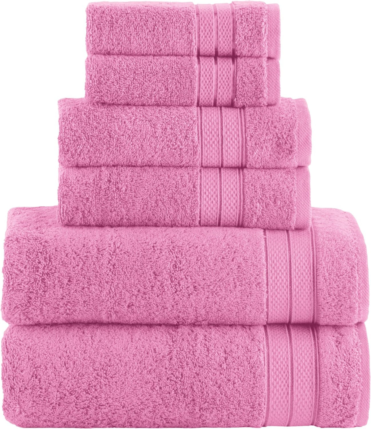 Luxury 6-Piece Towel Set, Premium Soft 100% Turkish Cotton, Three Line Popcorn Design 2 Bath Towels, 2 Hand Towels and 2 Washcloths Towel Set - Quick-Drying and Absorbent, Light Pink