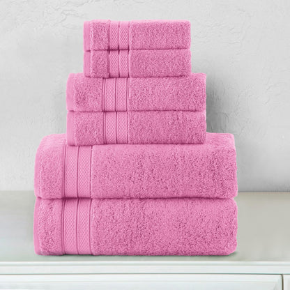 Luxury 6-Piece Towel Set, Premium Soft 100% Turkish Cotton, Three Line Popcorn Design 2 Bath Towels, 2 Hand Towels and 2 Washcloths Towel Set - Quick-Drying and Absorbent, Light Pink
