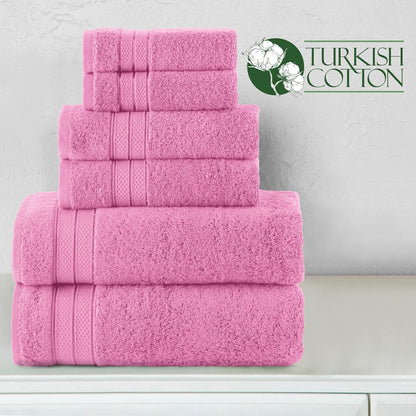 Luxury 6-Piece Towel Set, Premium Soft 100% Turkish Cotton, Three Line Popcorn Design 2 Bath Towels, 2 Hand Towels and 2 Washcloths Towel Set - Quick-Drying and Absorbent, Light Pink