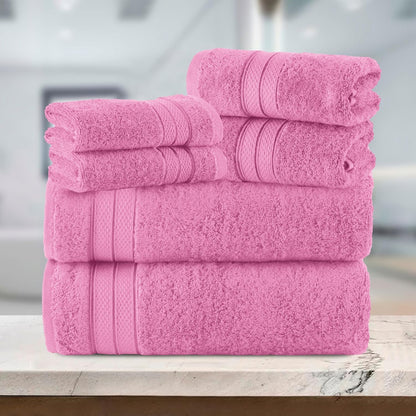 Luxury 6-Piece Towel Set, Premium Soft 100% Turkish Cotton, Three Line Popcorn Design 2 Bath Towels, 2 Hand Towels and 2 Washcloths Towel Set - Quick-Drying and Absorbent, Light Pink