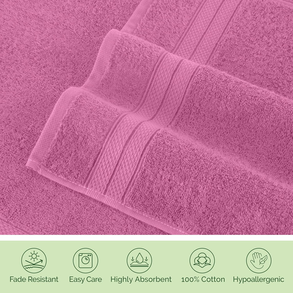 Luxury 6-Piece Towel Set, Premium Soft 100% Turkish Cotton, Three Line Popcorn Design 2 Bath Towels, 2 Hand Towels and 2 Washcloths Towel Set - Quick-Drying and Absorbent, Light Pink