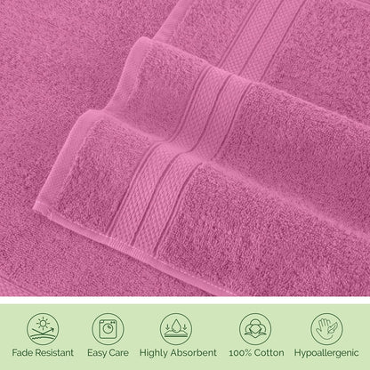Luxury 6-Piece Towel Set, Premium Soft 100% Turkish Cotton, Three Line Popcorn Design 2 Bath Towels, 2 Hand Towels and 2 Washcloths Towel Set - Quick-Drying and Absorbent, Light Pink