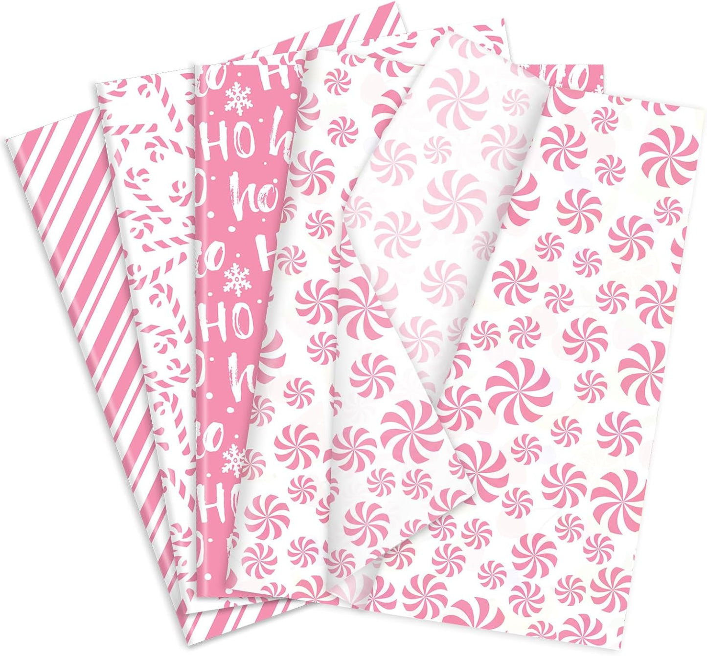 100 Sheets Christmas Tissue Paper Pink White Art Tissue Candy Cane Stripe Wrapping Paper for Xmas Winter DIY Crafts Gift Packing, 14 x 20 Inch
