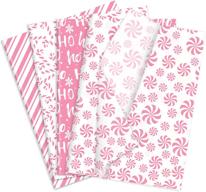 100 Sheets Christmas Tissue Paper Pink White Art Tissue Candy Cane Stripe Wrapping Paper for Xmas Winter DIY Crafts Gift Packing, 14 x 20 Inch