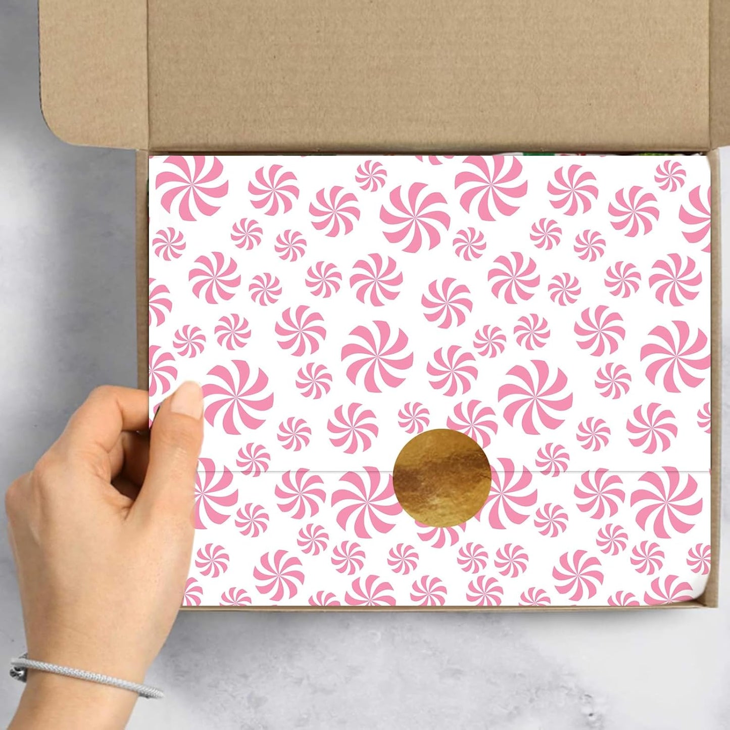 100 Sheets Christmas Tissue Paper Pink White Art Tissue Candy Cane Stripe Wrapping Paper for Xmas Winter DIY Crafts Gift Packing, 14 x 20 Inch