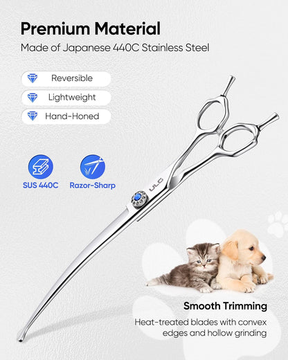 ULG Curved Dog Shears for Grooming, 7 Inch Professional Curved Dog Grooming Scissors for Trimming and Cutting, Japanese Stainless Steel Pet Hair Scissors