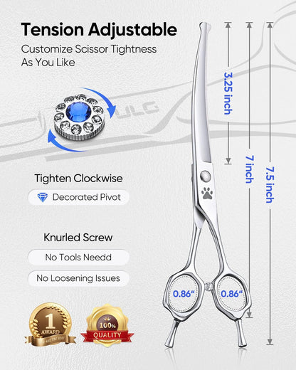 ULG Curved Dog Shears for Grooming, 7 Inch Professional Curved Dog Grooming Scissors for Trimming and Cutting, Japanese Stainless Steel Pet Hair Scissors