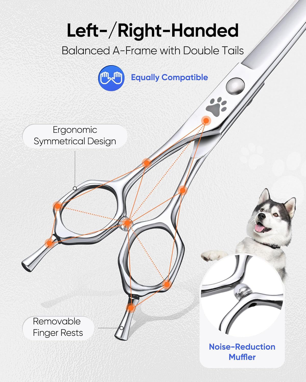 ULG Curved Dog Shears for Grooming, 7 Inch Professional Curved Dog Grooming Scissors for Trimming and Cutting, Japanese Stainless Steel Pet Hair Scissors