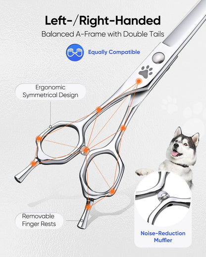 ULG Curved Dog Shears for Grooming, 7 Inch Professional Curved Dog Grooming Scissors for Trimming and Cutting, Japanese Stainless Steel Pet Hair Scissors